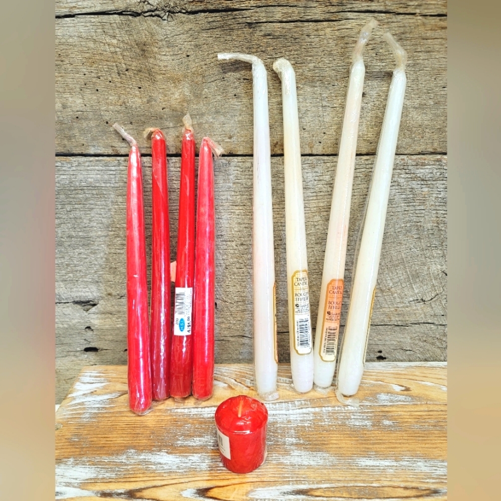 Vintage White & Red Taper Candle Lot New In Plastic